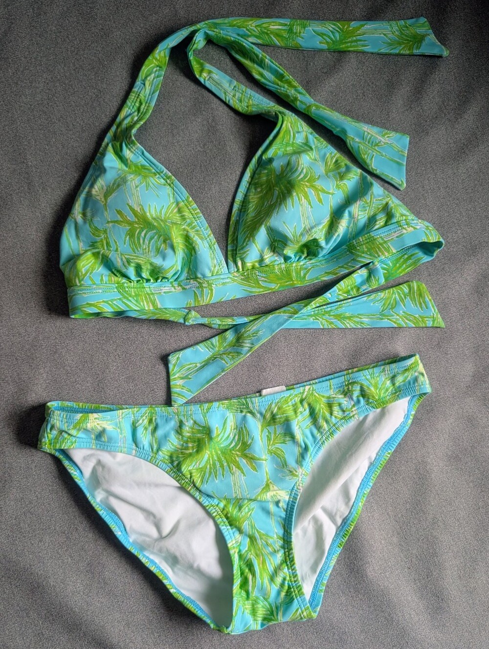 Lilly Pulitzer 2-PC Set Bikini Swim Bottom & Top Tropical Palms Sz S Blue Green